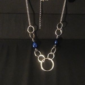 Navy Blue and Silver Beaded Necklace